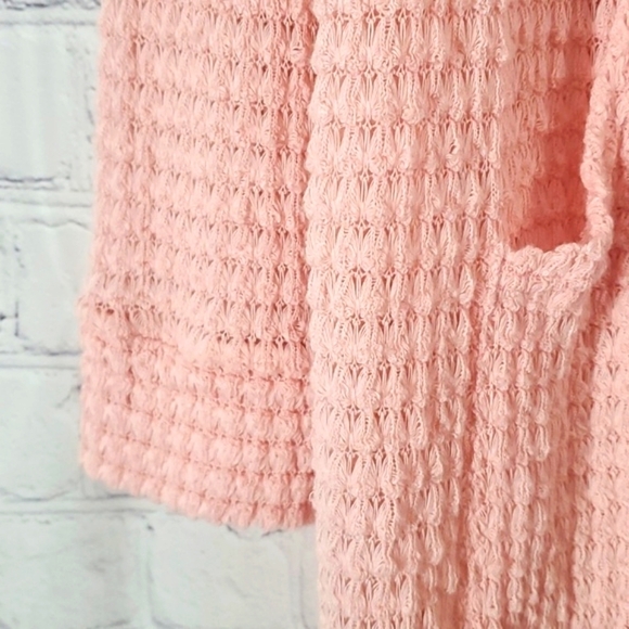 Chris & Carol Tie Neck Cardigan Sweater Baby Pink Open Waffle Knit Neutral Sz L - Picture 13 of 17